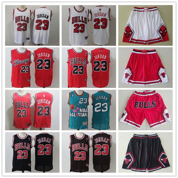 

mens chicago bulls throwback michael 23 mj jersey basketball shorts basketball jerseys red black white gold blue high quality, Black;red