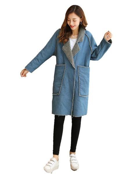 

women winter coat new long cotton clothes women's korean version long-sleeved cotton jacket lapel solid color women's coat, Black