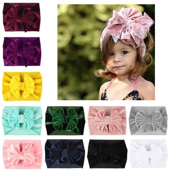 Baby Girls Pleuche Big Bow Bowknot Wide Elastic Headband Holiday
