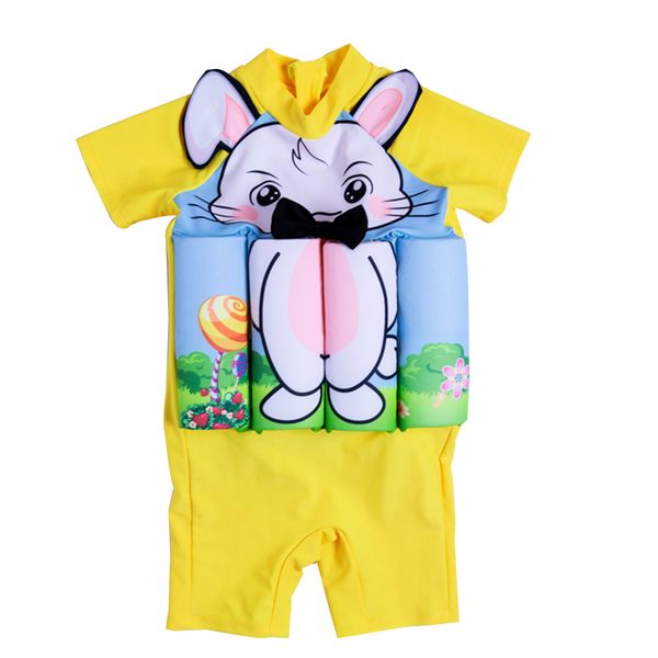 

3D Cartoon Rabbit Swimsuit One-Piece Children Buoyancy Floating Swimwear With Swimming Cap UPF50+ Kids Cute Surfing Rashguard