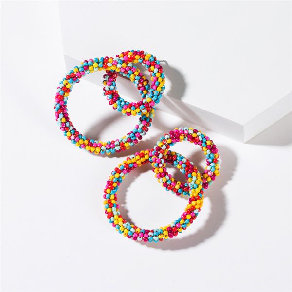 

2019 fashion jewelry earrings bohemian ethnic style geometric double-layer hand-woven circle beige earrings party, Golden;silver