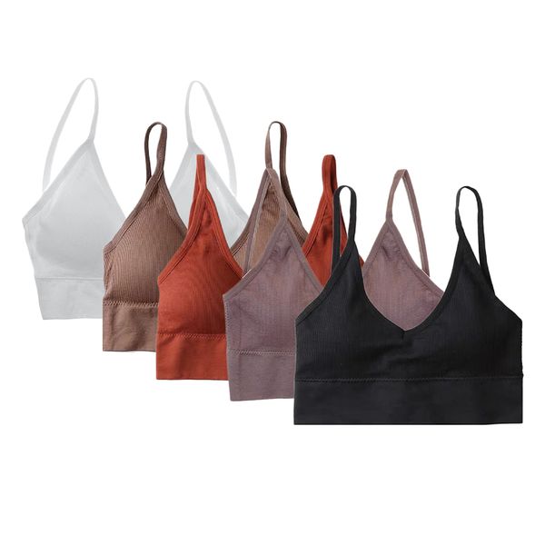 

5pcs womens bralette spaghetti straps wirefree, Red;black