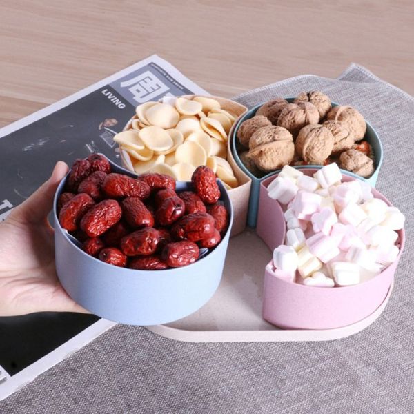 

wheat straw snack plate candy box fruit tray creative 4 grid compartments with lid party serving