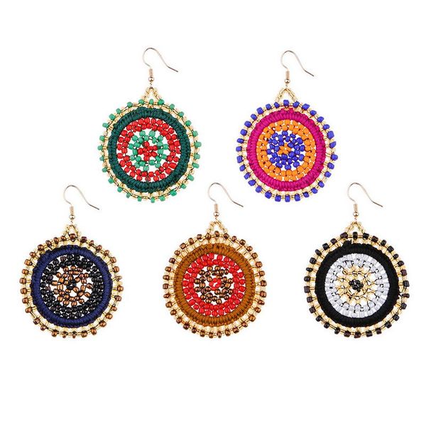 

zwpon knit round seed beaded earrings for women fashion geometric gold filled beads large disc earrings jewelry wholesale, Silver