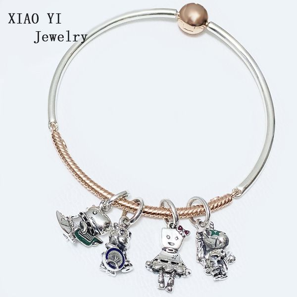 

xiaoyi jewelry 100% 925 sterling silver charm gold three-part bracelet band party singing friend friendship girl, Golden;silver