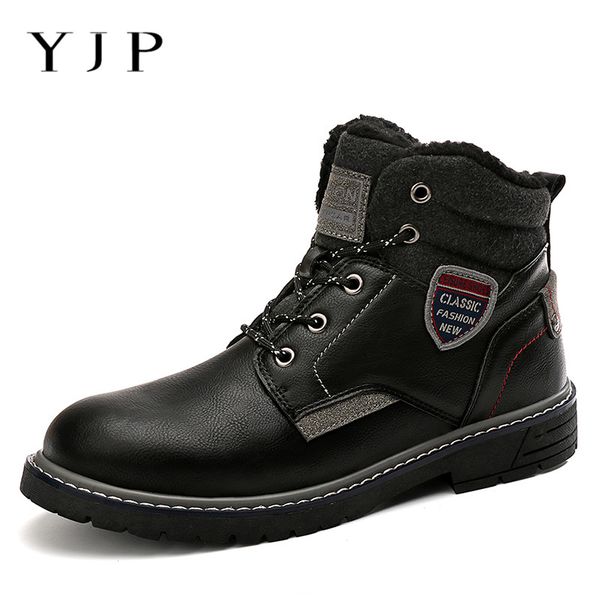 

yjp men boots anti-skidding leather shoes men popular comfy spring autumn shoes short plush snow boots durable outsole, Black