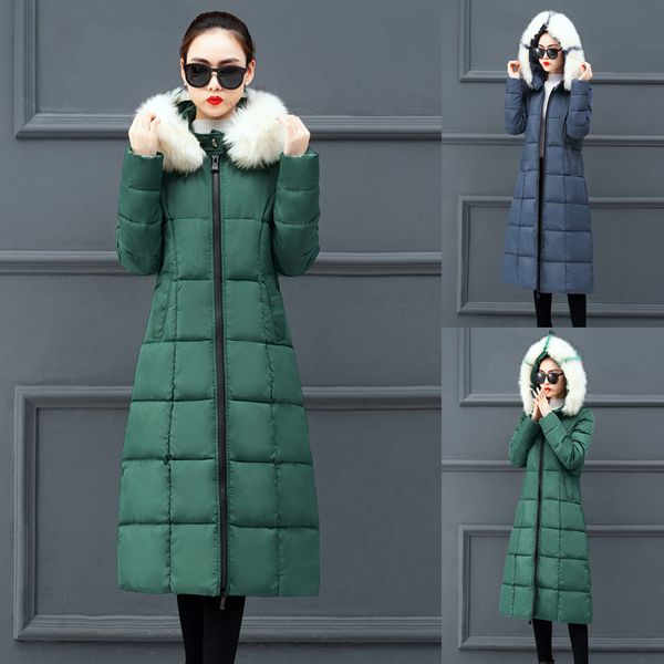 

women fashion outerwear faux fur hooded coat long cotton-padded jacket pocket new parka womens winter coats new warm coat f1, Black