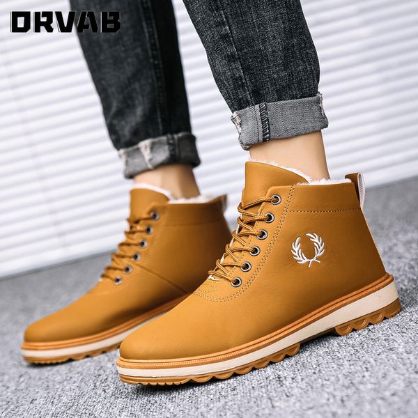 

winter shoes men fashion leather boots outdoor resist the cold keep warm snow boots men non-slip cotton shoes, Black