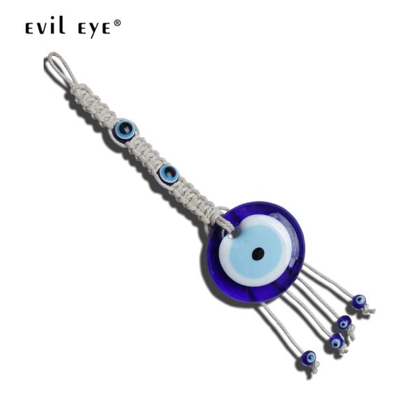 

evil eye blue turkish eye pendant keychain wall hanging car keyring braided rope key chain fashion jewelry for women men le297, Silver