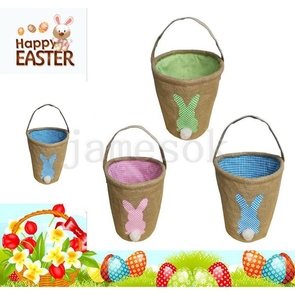 

Burlap Пасхальной корзинки джут Кролик хвост Bucket конфеты мешок подарок льняного Egg х