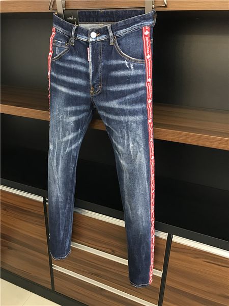

new arrivals famous brand men's washed design casual plaid slim jeans light weight denim stretch denim skinny jeans 29-40, Blue