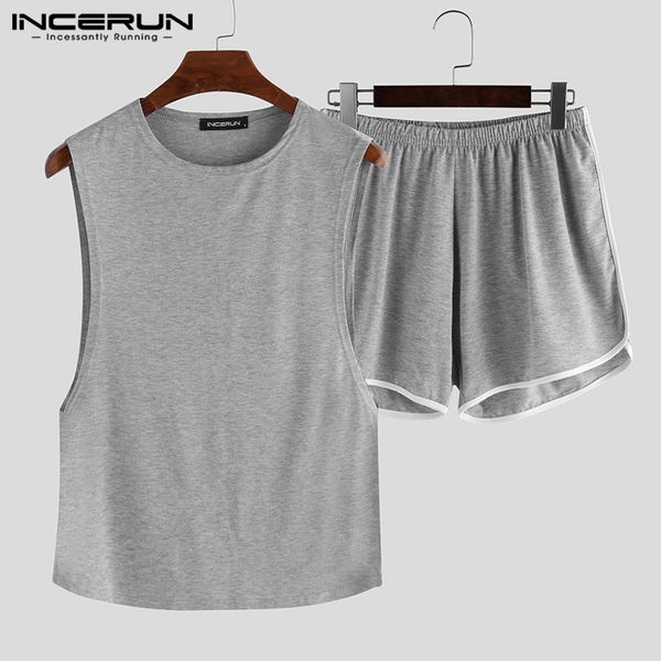 

incerun мода мужчины пижамы комплекты рукавов o шеи топы шорты solid 2020 summer homewear повседневный sexy пижамы наборы s-5xl, Black;brown