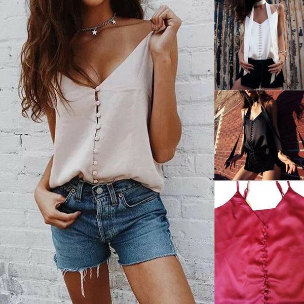 

women's tanks & camis women solid color v neck sleeveless vest loose ladies casual party clubwear femme summer clothes, White