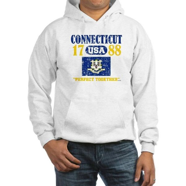 

connecticut / usa 1788 statehood "perfect together "distressed" hoodie w/pockets, Black