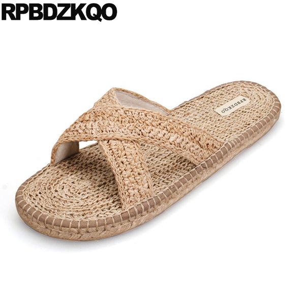 

slip on shoes rope espadrilles slides mens sandals 2018 summer outdoor designer woven fisherman slippers flat casual fashion, Black