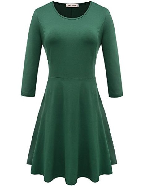 

melynnco womens 3/4 sleeve t-shirt flare solid formal dress wear to work, Black;gray