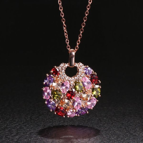 

luckyshine dazzling rose gold necklace multi-color crystal zirconia pendant necklace for women gemstone jewelry, Silver