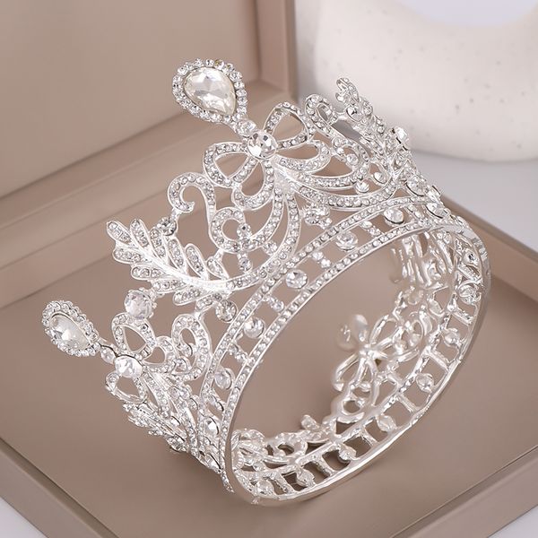 

ailibride crown vintage round crystal rhinestone wedding queen tiaras and crowns bridal diadem head jewelry hair ornaments, Golden;white