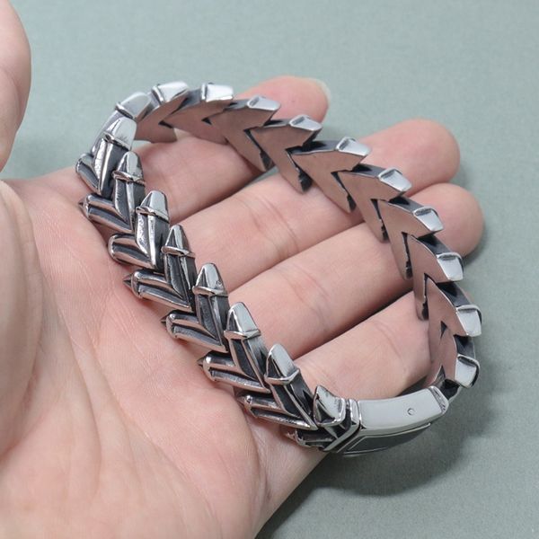 

fashion new 15mm width high polished arrow shaped bracelet men stainless steel bike chain male jewelry accessories, Black