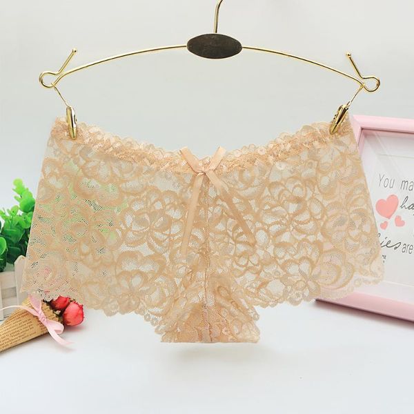 

new women briefs lace floral bow panties underwear hollow out translucent knickers lingerie transparent no trace briefs, Black;pink