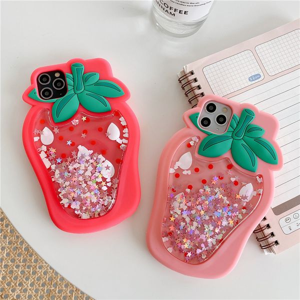 

liquid quicksand pink red strawberry silicone funny cute cell phone case for iphone 11 pro 6 6s 7 8 plus xs max xr xs