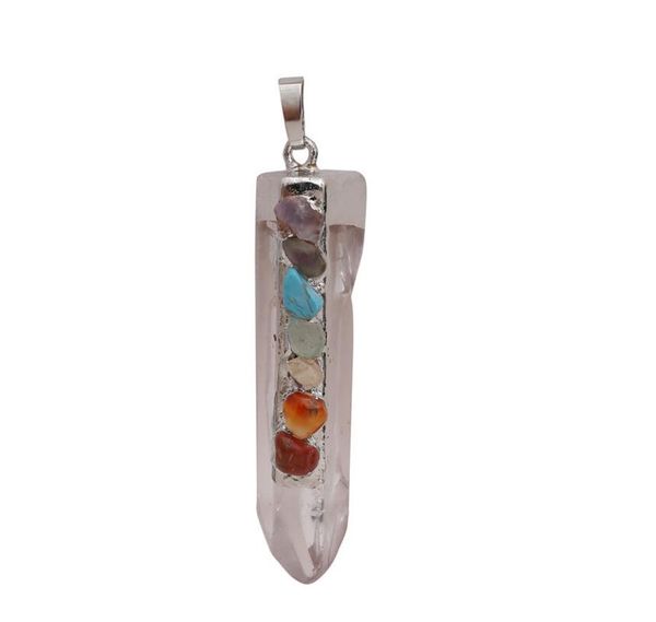 

1pc colorful fashion natural crystal energy love friendship 7 chakra healing stone mineral jewelry fashion gift pendant necklace, Silver