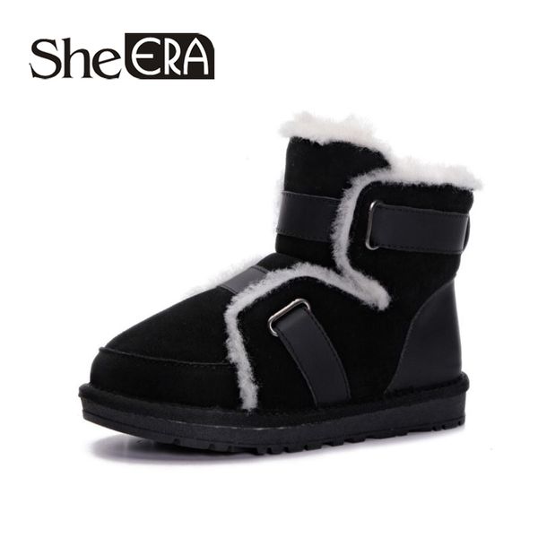 

she era snow boots women's winter 2019 new style velvet thick leather boots waterproof motorcycle short warm women's shoes, Black
