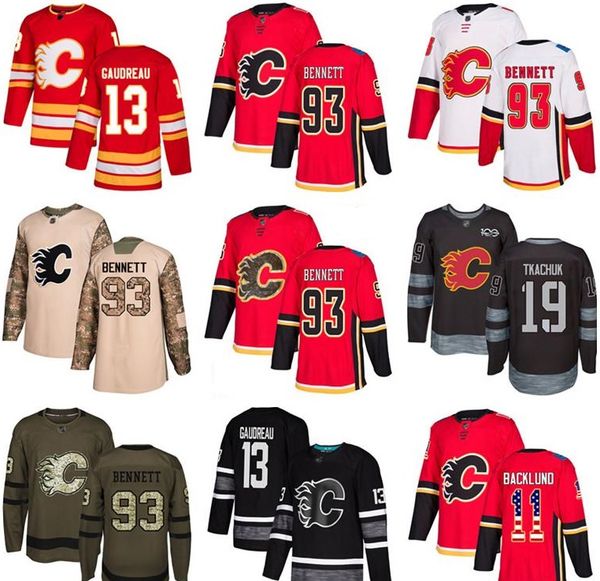 

пользовательский калгари flames джерси 13 джонни гудро 19 matthew ткачук 11 микаэл backlund 93 сэм беннетт флаг сша мужчины хоккея, Black;red