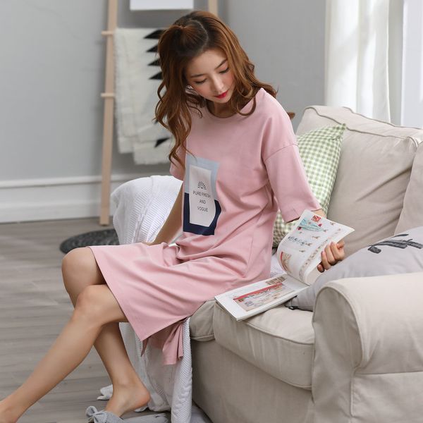

perfering korean version women nightgown cotton night dress ladies nightwear spring home dress nighty sleepwear pink, Black;red