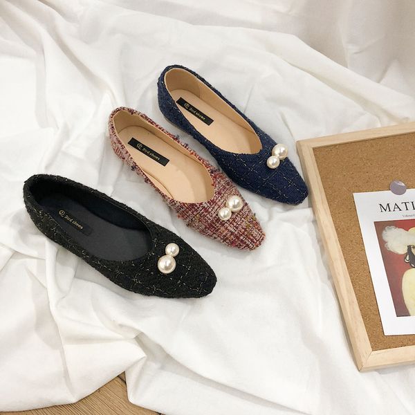 

explosion style fashion wild light beaded design elegant charm ladies flat shoes square toe spring autumn essential w38-91, Black