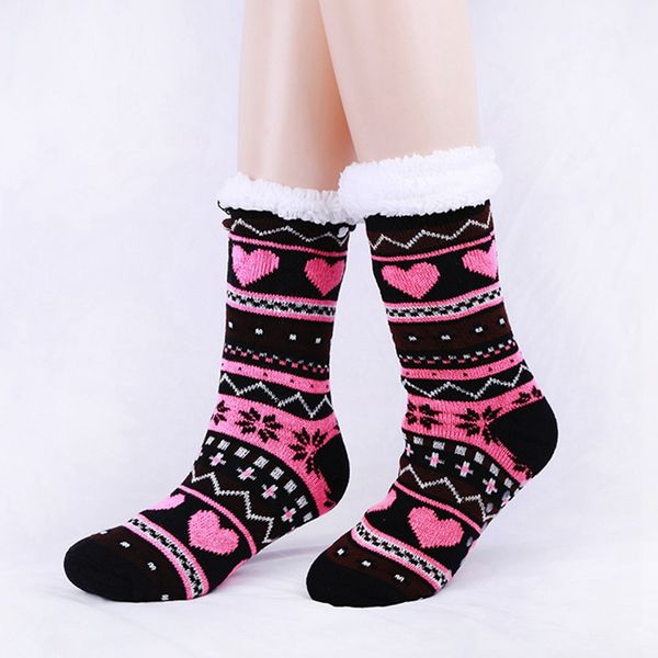

women fuzzy slipper socks soft warm fleece lined non slip winter socks, Black;white