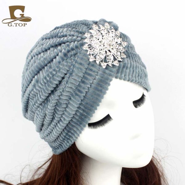 

new fashion women diamond jewel turbante stretch coral velvet turban headband great hijab hat cap hat g-300