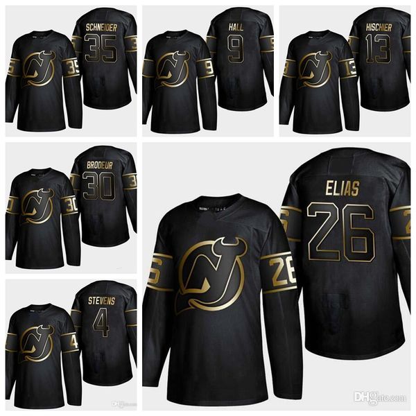 

new jersey devils jersey golden edition 86 jack hughes 76 pk subban 9 taylor hall customize any number any name ice hockey jersey, Black;red