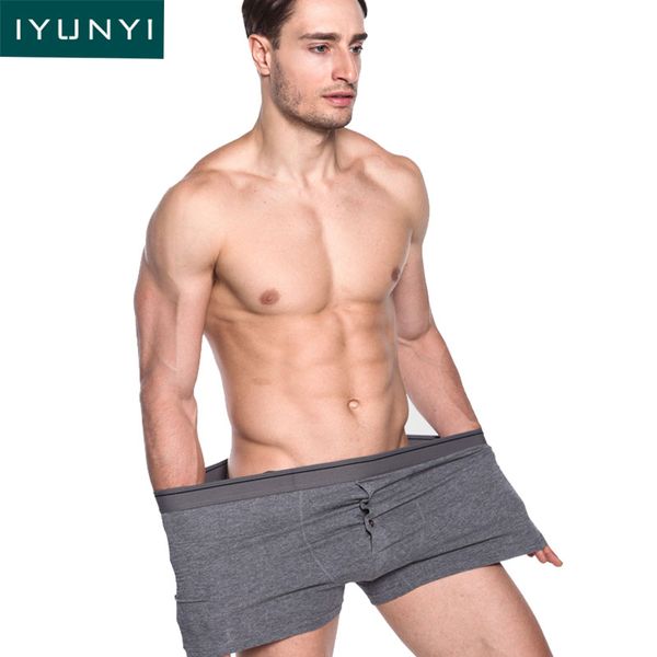 

iyunyi new fashion men underwear boxer shorts button male underwear cotton cueca boxers slip male panties underpants boxers, Black;white