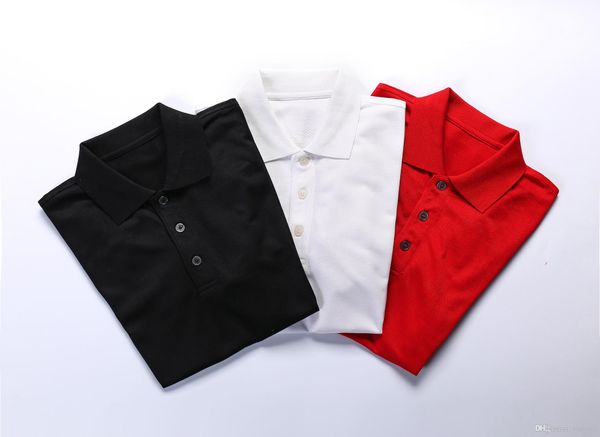 

2019 summer new european station men's business short-sleeved t-shirt dark silk mercerized cotton youth lapel polo shirt #01, White;black