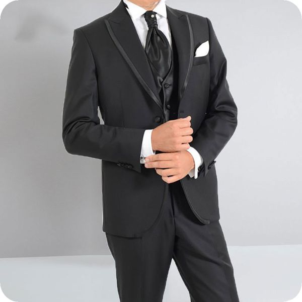 

custom made black men suits for wedding groom wedding tuxedo coat pants slim fit groomsmen suit man blazer 3piece peaked lapel cosutme homme, Black;gray