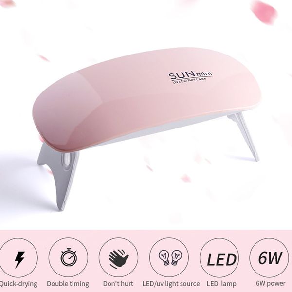 

6w led uv nail dryer curing lamp light portable for gel based polishes manicure 2 setting 45s/60sl 6 leds lamp nail art tools