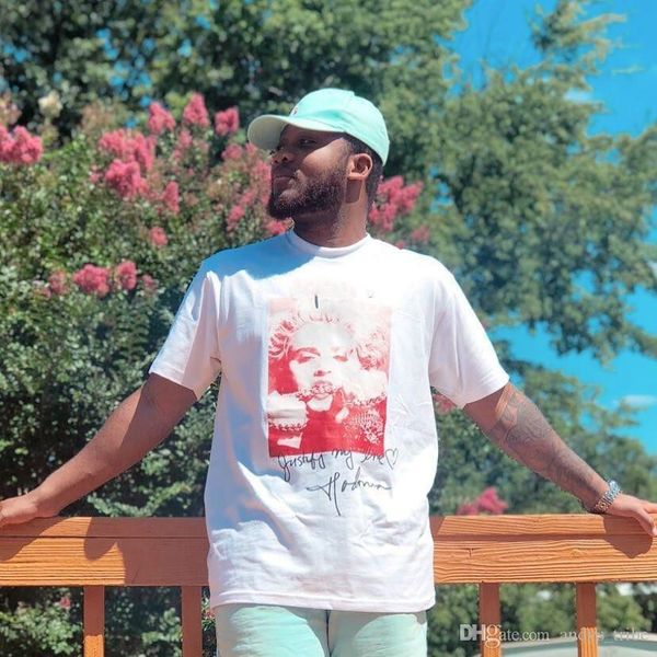 

мадонна характер печати тройник ретро хай-стрит мода тенденция хип-хоп мужчины и женщины пара круглый вырез с короткими рукавами футболки hf, White;black