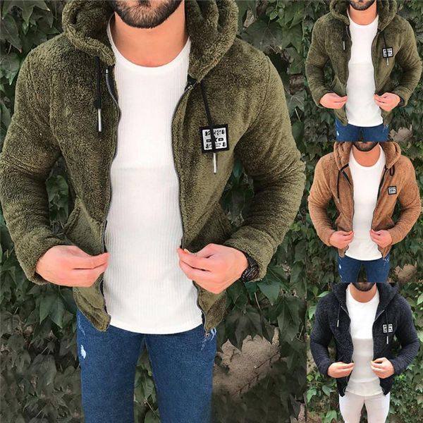 

faux fur men winter coats thick long sleeve hooded solid color women outerwear casual ladies clothing, Black