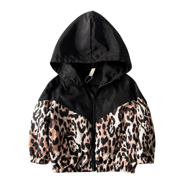 

kids baby girls jacket leopard print patchwork hooded coat autumn outwear 1-7t