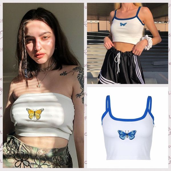 

embroidery slim navel vest butterfly 2020, White