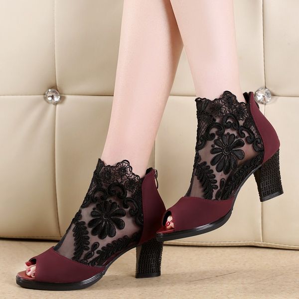 

2020 women embellished suede leather high heel sandals peep toe ankle strap rhinestones gladiator shoes zandalias mujer, Black
