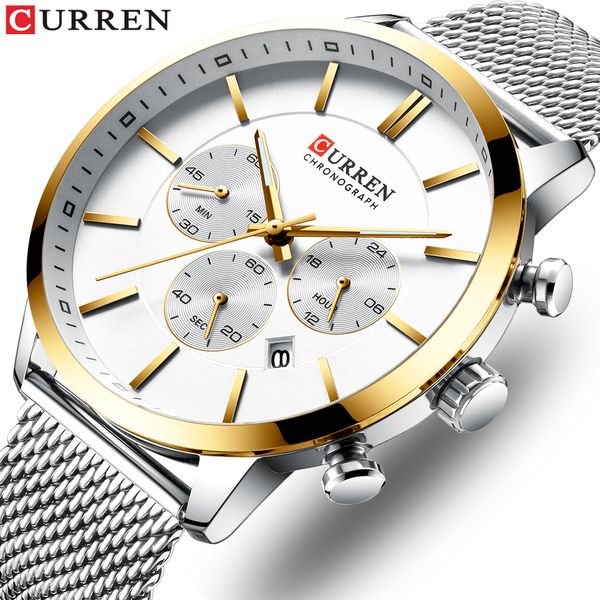 

curren men watch creative casual chronograph wristwatch fashion sport waterproof 24 hour watch relogio, Slivery;brown