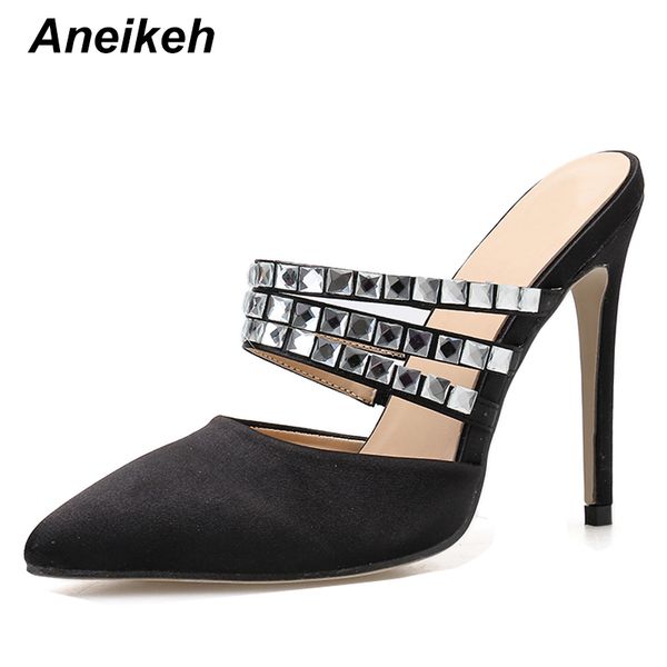 

aneikeh rhinestone sexy насосы обувь женщины фетиш обувь на высоком каблуке заостренный конец slingback партии тонкие каблуки насосы размер, Black