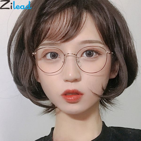 

zilead metal anti blue light glasses frame for women&men retro round computer games optical spectacle plain glasses eyeglasses, Black