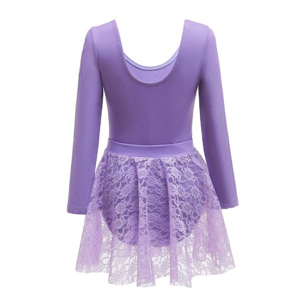 

kids girl dance dress long sleeves cotton lace decoration dance practicing two-piece set gymnastics suit clothes bodysuit new, Black;red