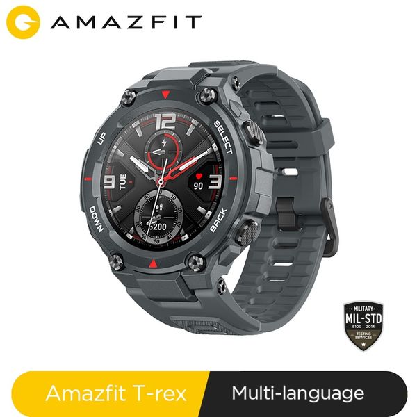 

new 2020 ces amazfit t-rex t rex smartwatch 5atm 14 sports modes smart watch gps/glonass mil-std for xiaomi ios android