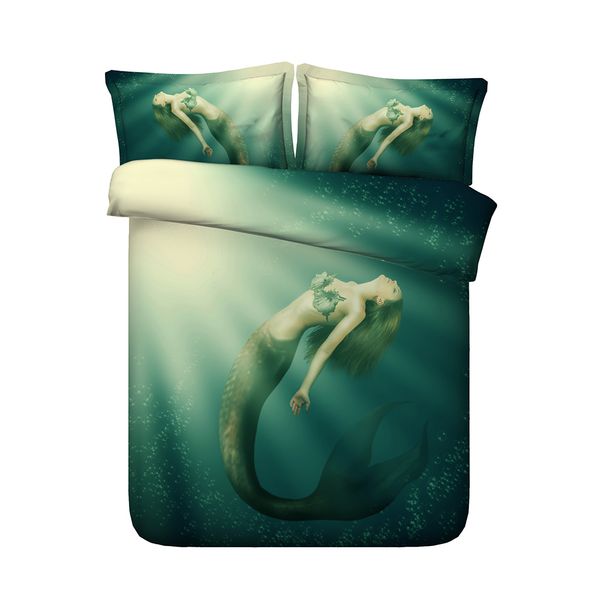 Green Mermaid Duvet Cover Set Kids Girls Ocean Sea Bed Comforter