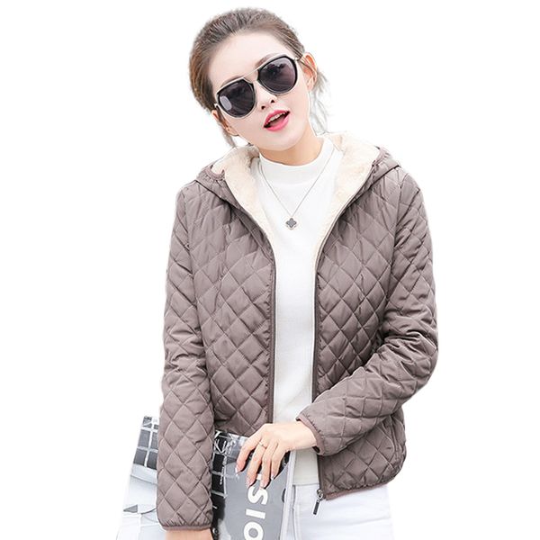 

2019 fashion women winter hooded coat long fleece thin slim spring basic jacket female outerwear short girls jaqueta feminina, Tan;black