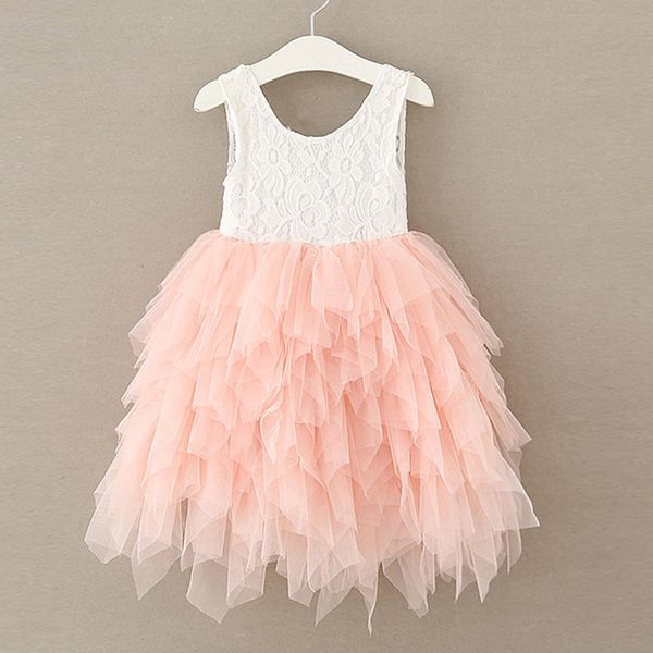

patchwork girls long summer dresses tank baby girl clothes fashion kids tulle dress 18041102, Red;yellow